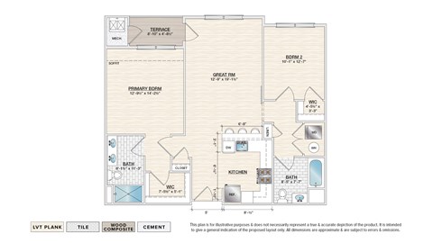 Floor plan for 2 beds, 2 baths, 1100 sqft